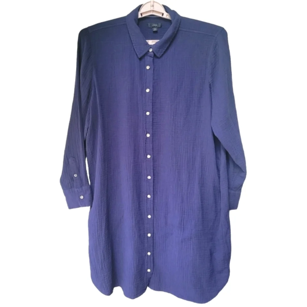 J. Crew Soft Gauze Shirt Dress Navy Blue Size 18